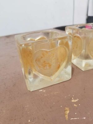 Portavelas Cristal grueso corazon grabado vintage Piezas Unicas
